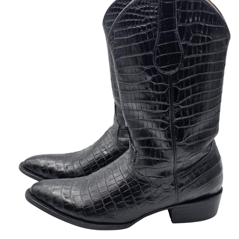 Buitre Boots Mens Size 11.5 Black Leather Western Croc Embossed Mid Calf Cowboy